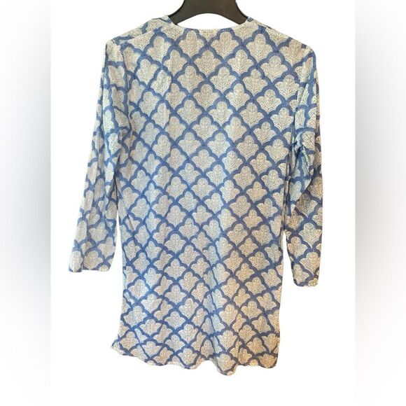 Roberta Roller Rabbit Sz S Light Blue Patterned Lightweight Lace-Up Top - Picture 3 of 6